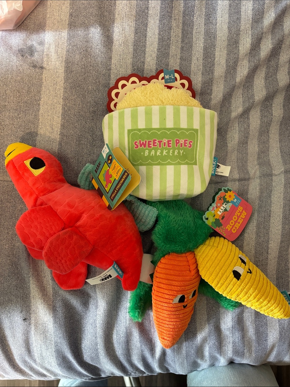 Bark Red Parrot & Multicolor Veggie Plush Dog Toy Bundle